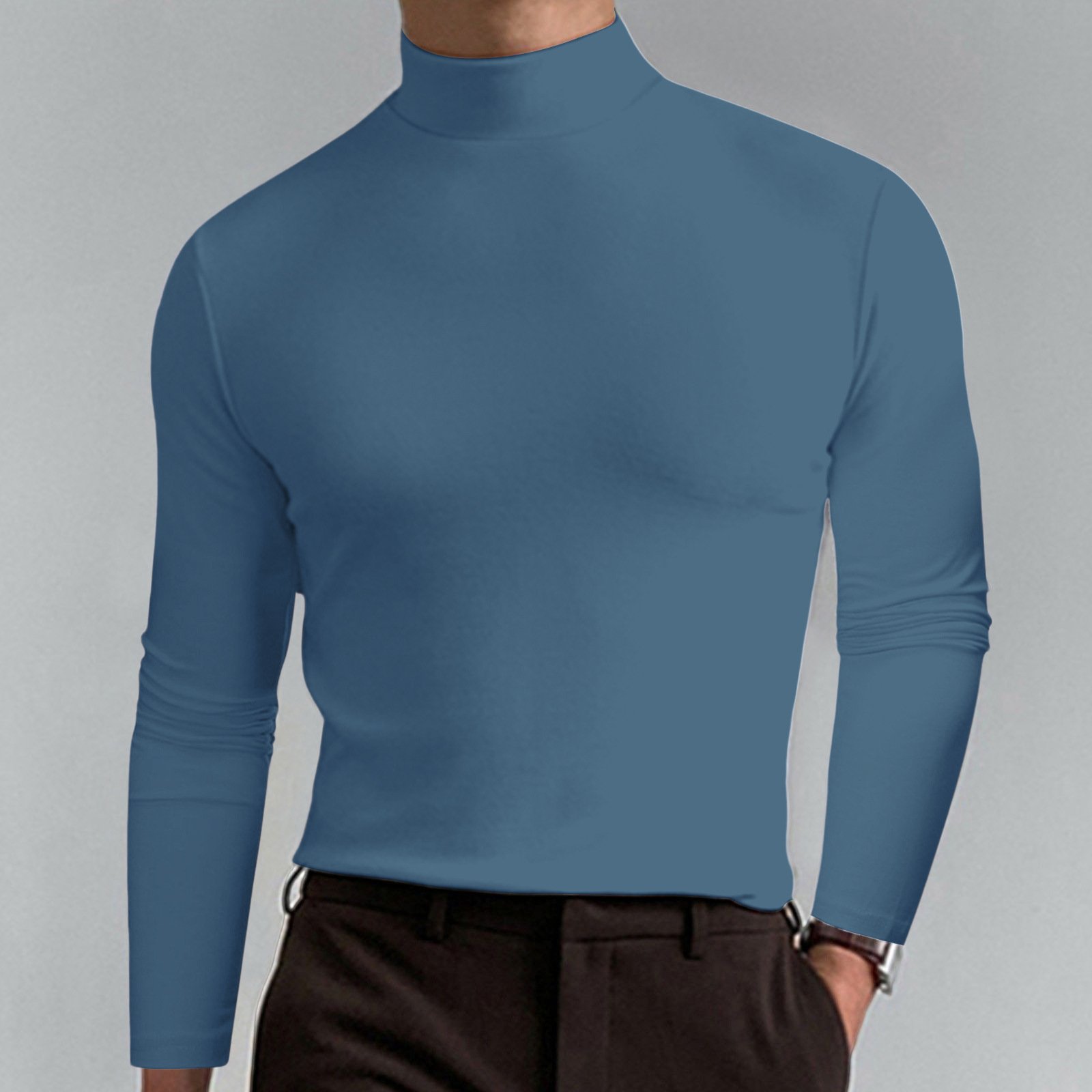 Mens High Neck Slim Fit Long Sleeve T-shirt