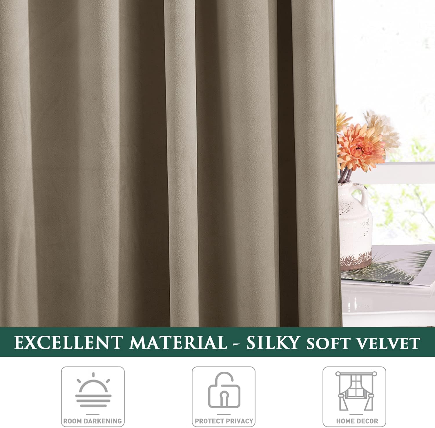 Camel Beige-Velvet Window Curtains (Ultra Soft)