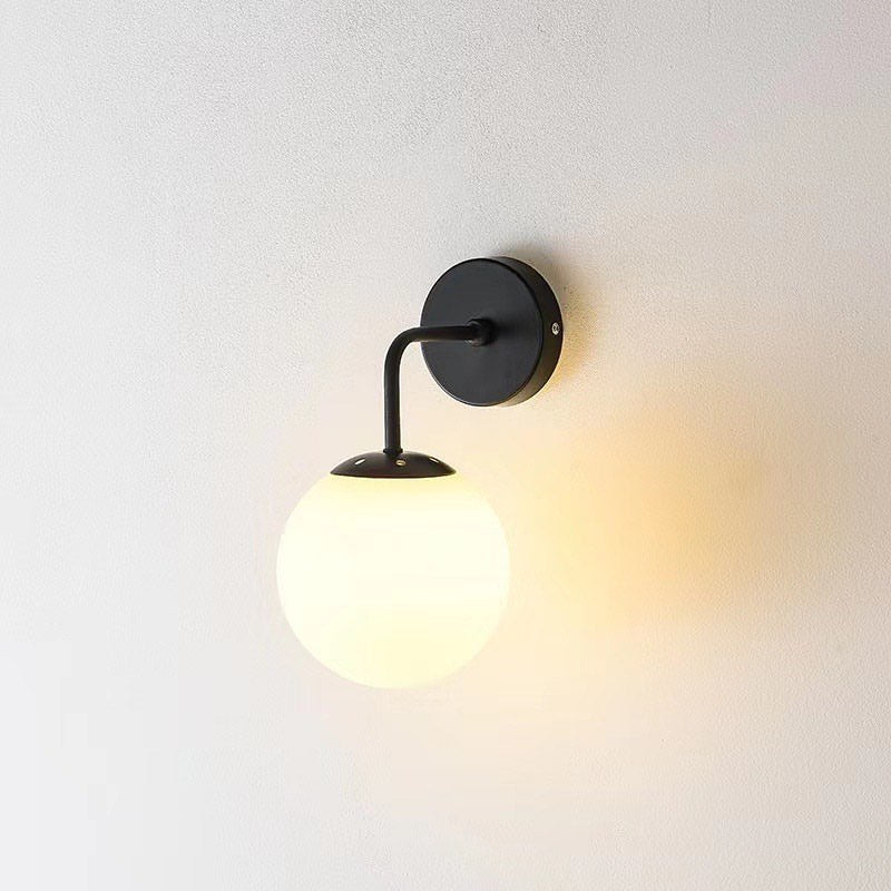 Modern Wall Light with Black Base and White Globe Shade
