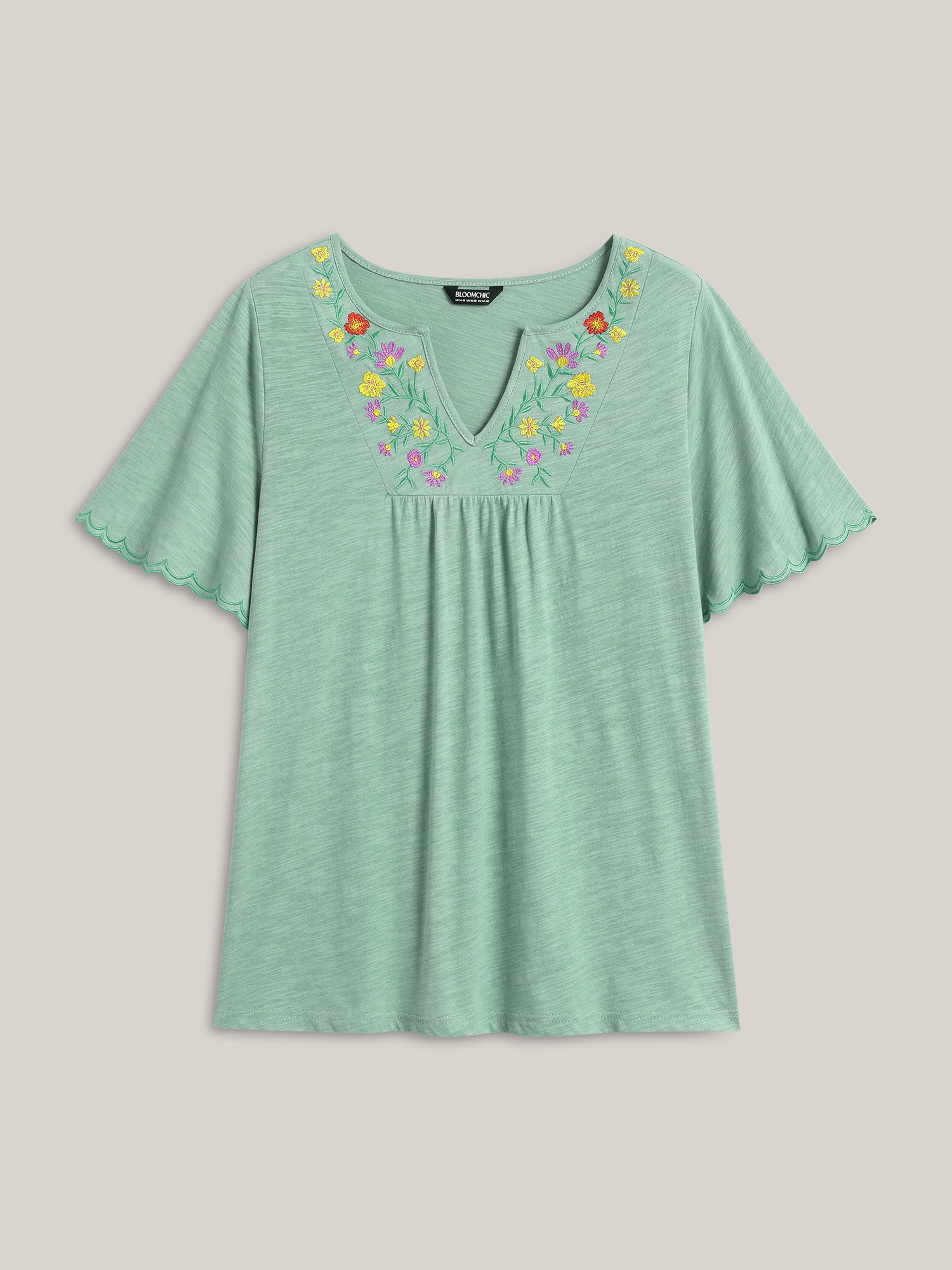 Pure Cotton Embroidered Pleated T-Shirt