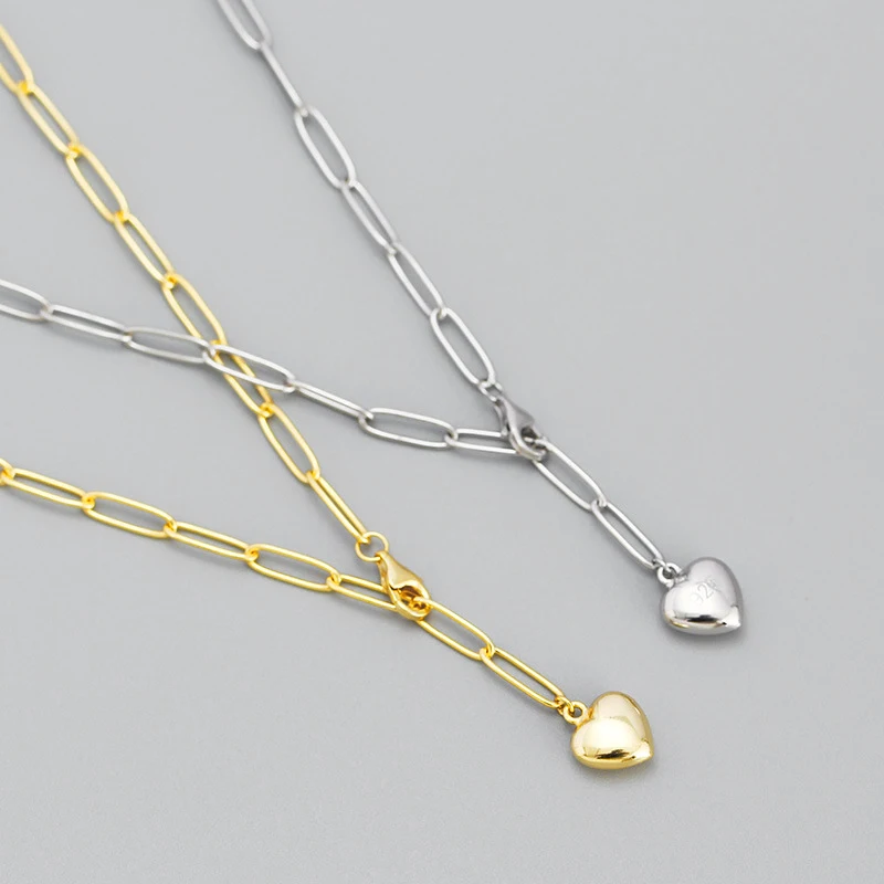 minimalist jewelry 925 sterling silver  gold plated geometric tiny heart pendant necklace