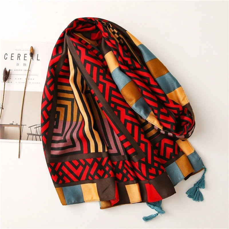 Cute Starry Geometric Cartoon Cotton And Linen Oversized Scarf
