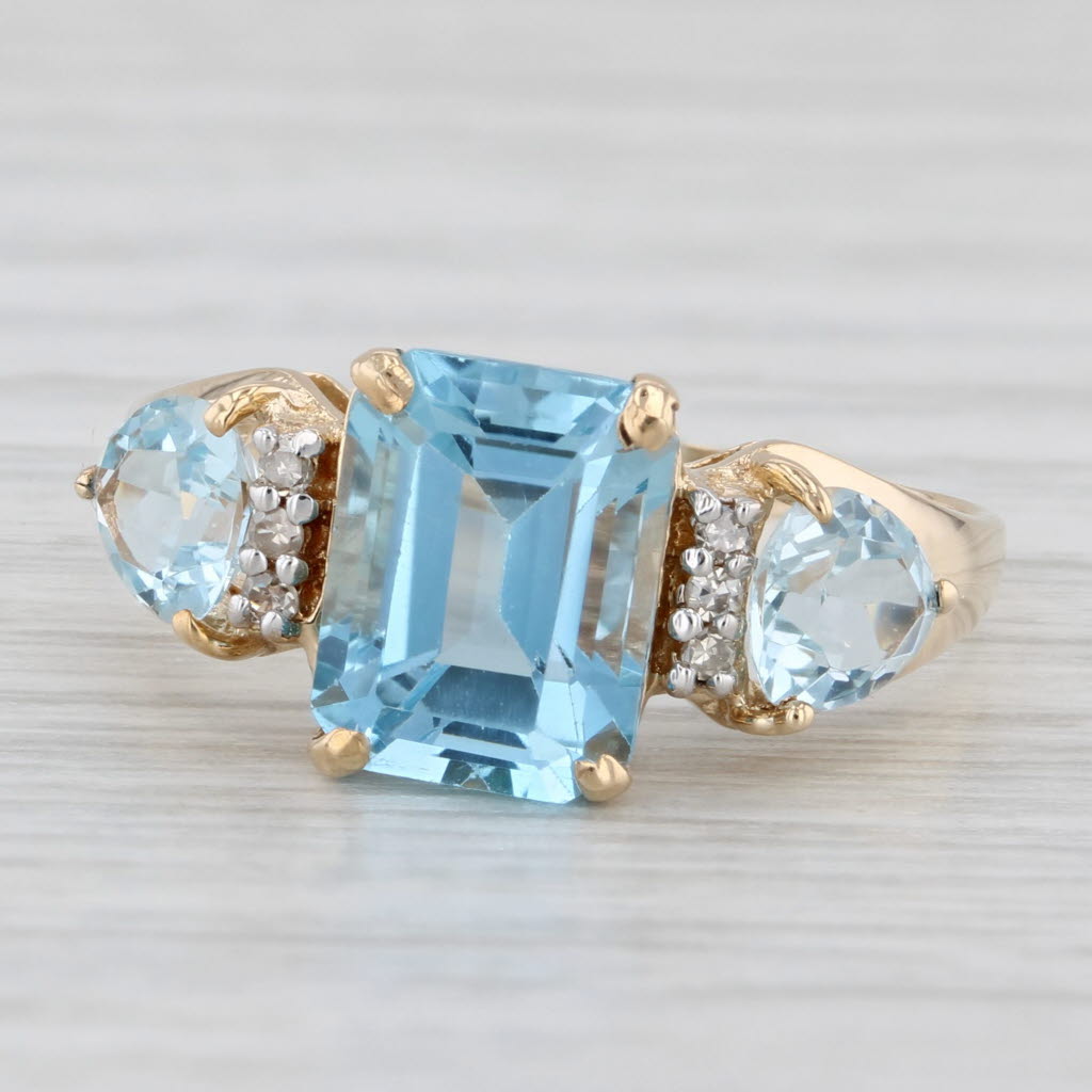 4.25ctw Blue Topaz Diamond Ring 10k Yellow Gold Size 7.5