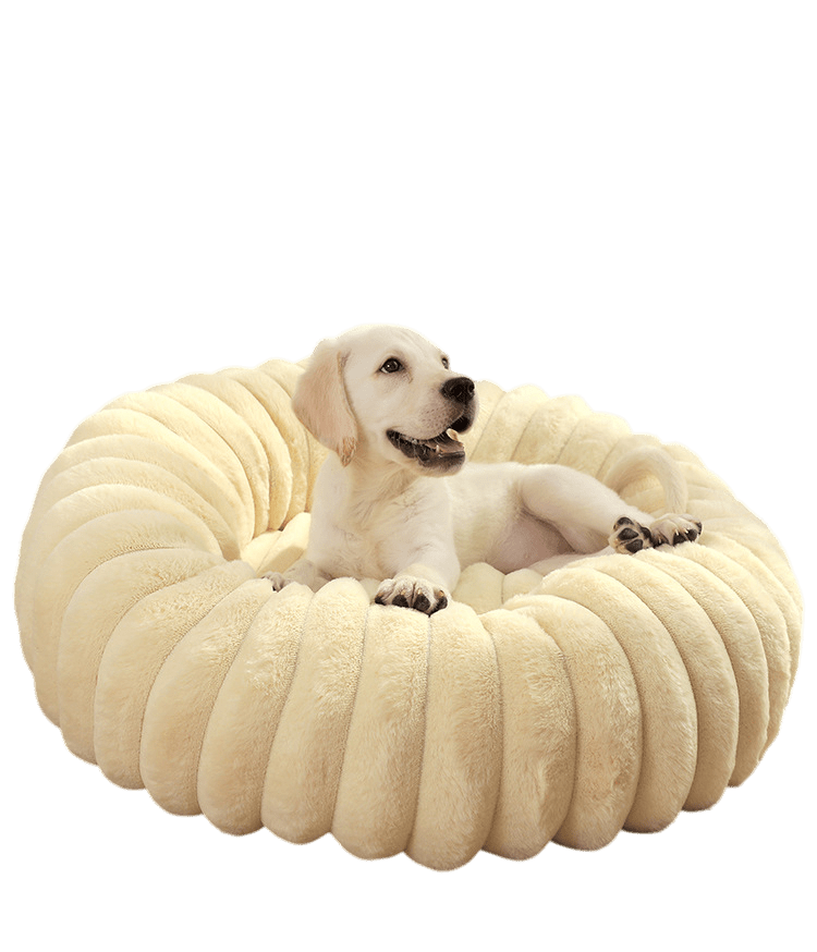 Plush Ribbed Round Pet Bed - Cream