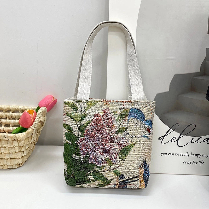 Women's Small Spring&Summer Canvas Printing Cute Open Handbag