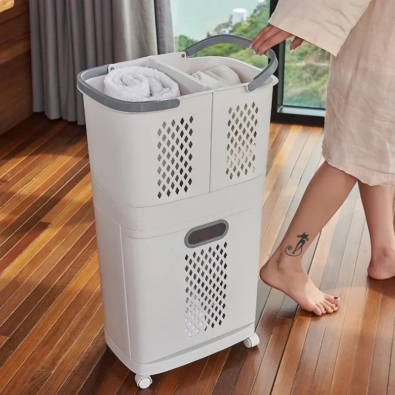 LAUNDRY BASKET REMOVABLE & MOVABLE - SEPARABLE DIRTY CLOTHES STORAGE HAMPER WITH WHEELS