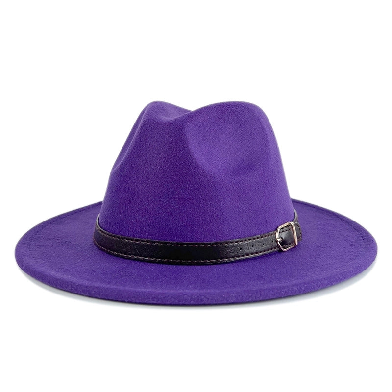 Explosions Solid Color Belt Woolen Hat Autumn And Winter Wind Fedora Hat Men's And Women's Felt Hat