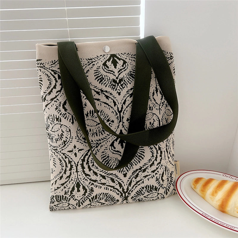 Women's Medium Knit Cartoon Flower Cute Square Lock Clasp Underarm Bag