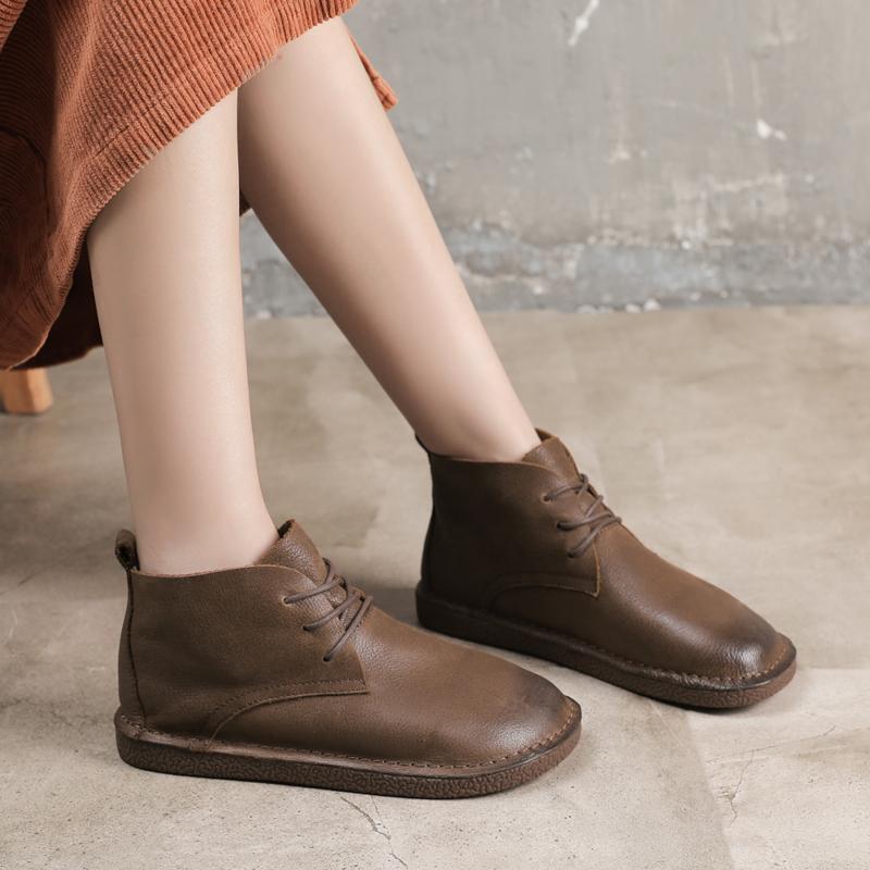 Zero Drop Lace-Up Soft Barefoot Ankle Booties Casual Work Combat Boots Mori Girl Designer Shoes Brush-Off