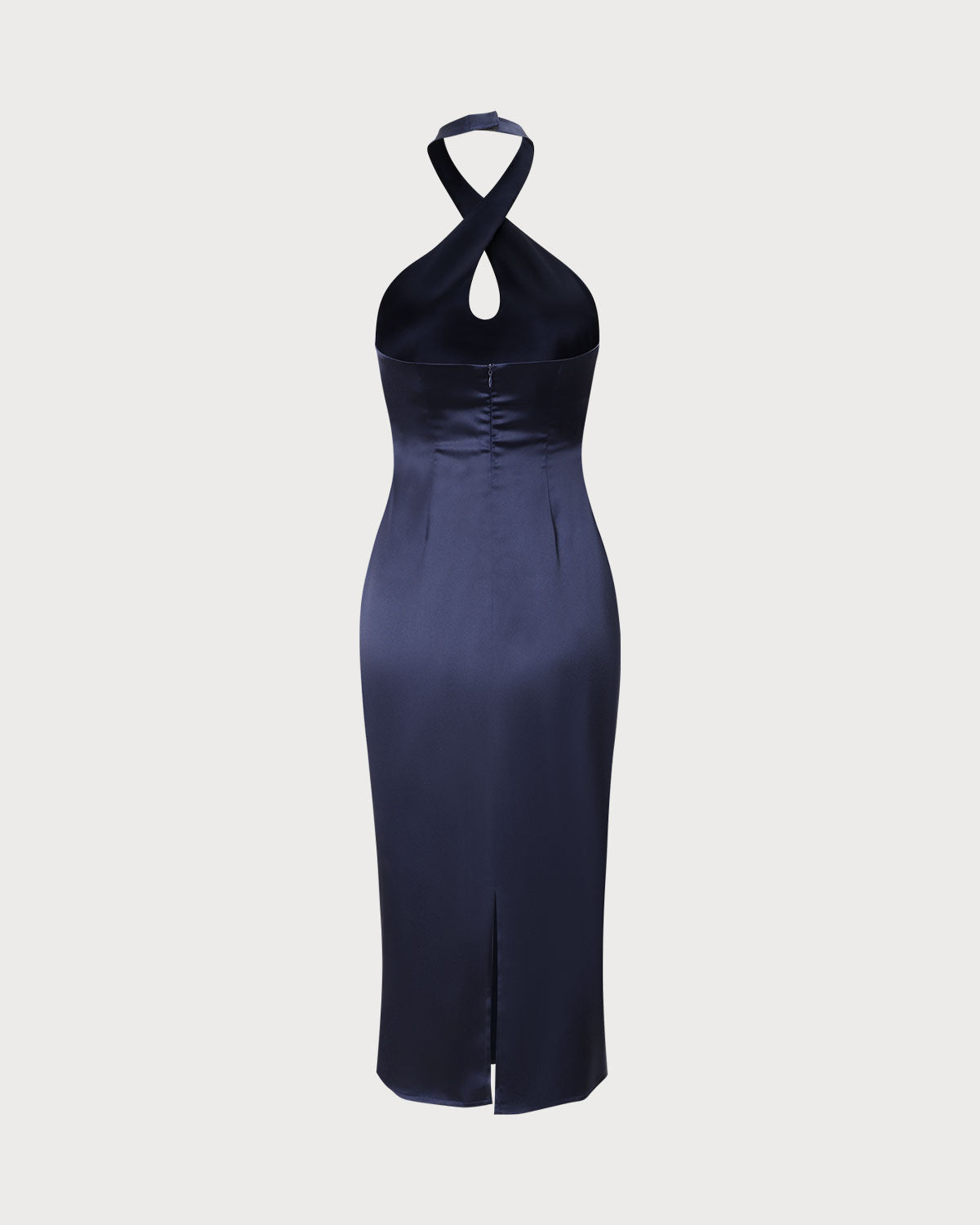 The Navy Cut-Out Satin Halter Midi Dress