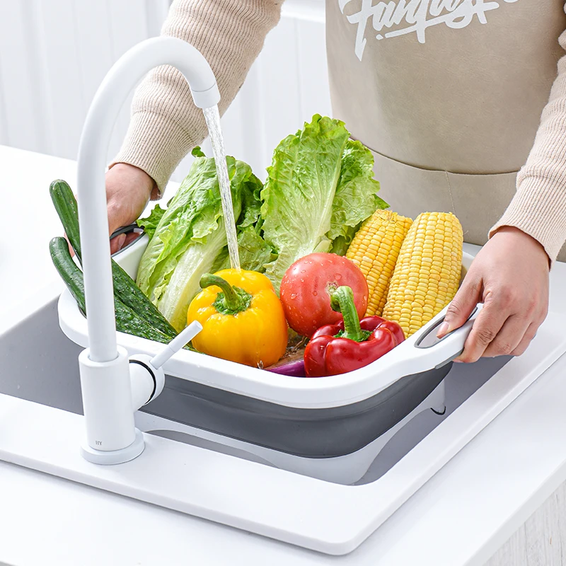 Multi-function 2 In 1 Cutting Board With Tray Kitchen Chopping Board Tool Foldable Folding Drain Basket