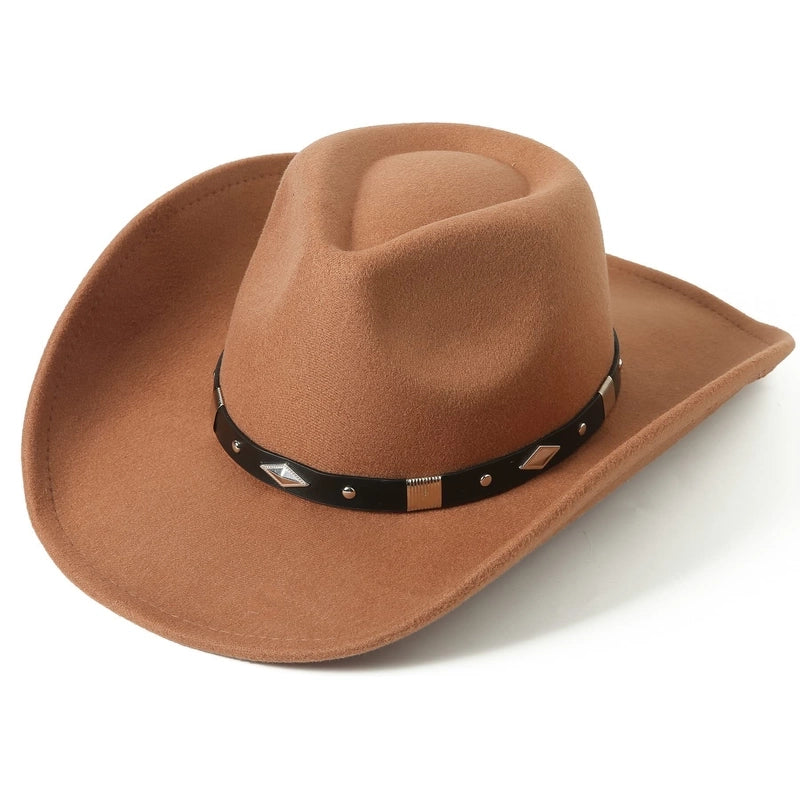 Style Curling Western Cowboy Hat Female British Versatile Solid Color Jazz Hat Autumn And Winter Warm Windproof Bowler Hat Male