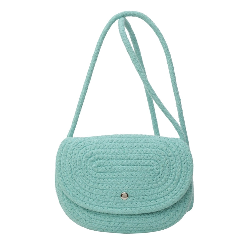 Women's Medium Braid Solid Color Basic Beach Square Flip Cover Crossbody Bag