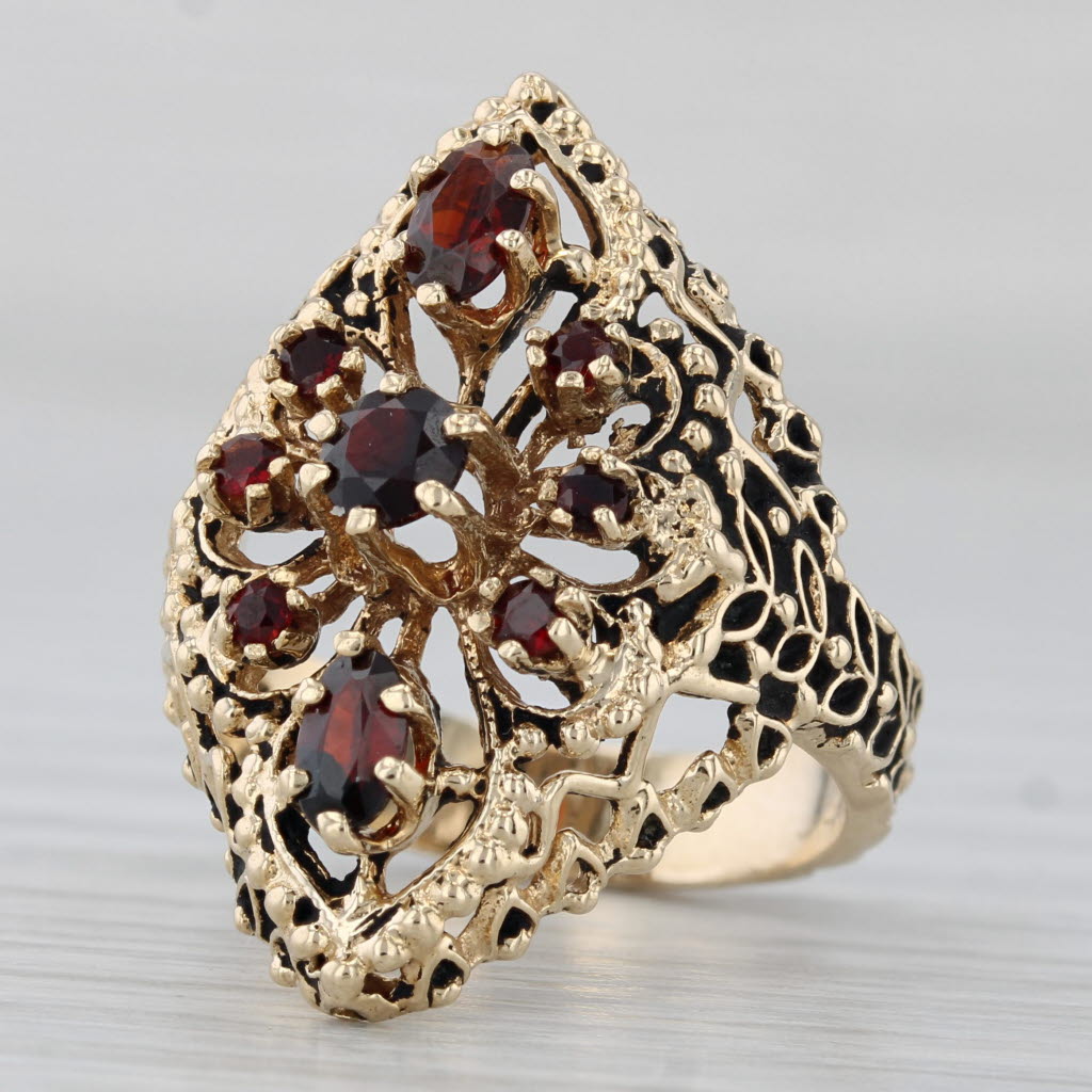 Ornate 1.47ctw Garnet Cocktail Ring 14k Yellow Gold Size 6.25