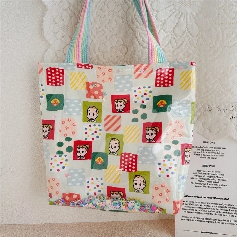 Women's Large Cotton Cartoon Preppy Style Classic Style Square Open Shoulder Bag