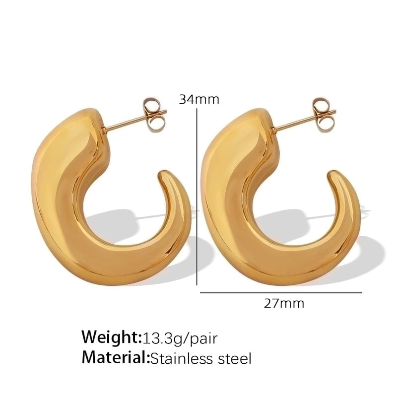 1 Pair Retro C Shape Plating Titanium Steel 18K Gold Plated Ear Studs