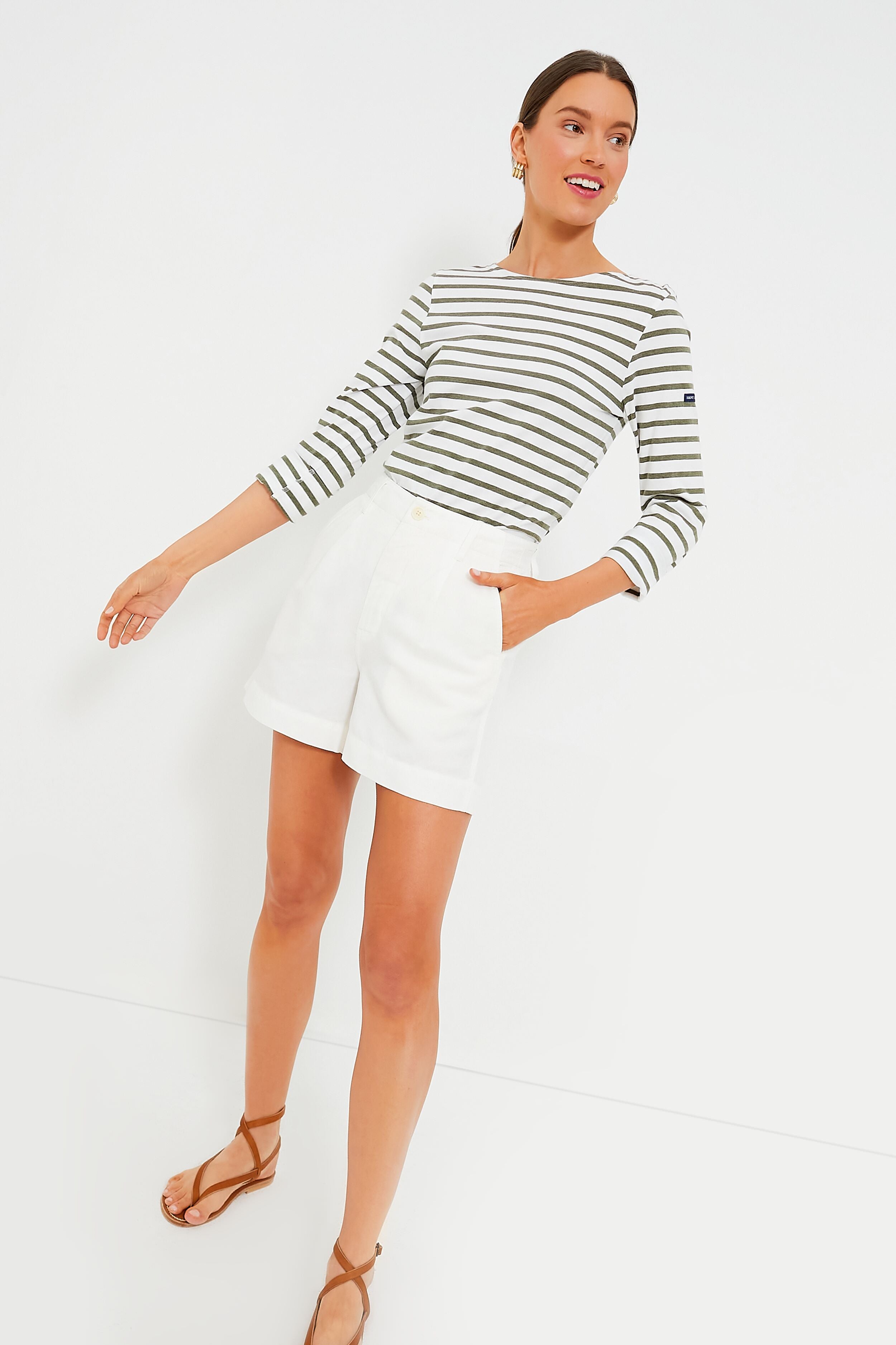 Ecru Twill Pleated Short