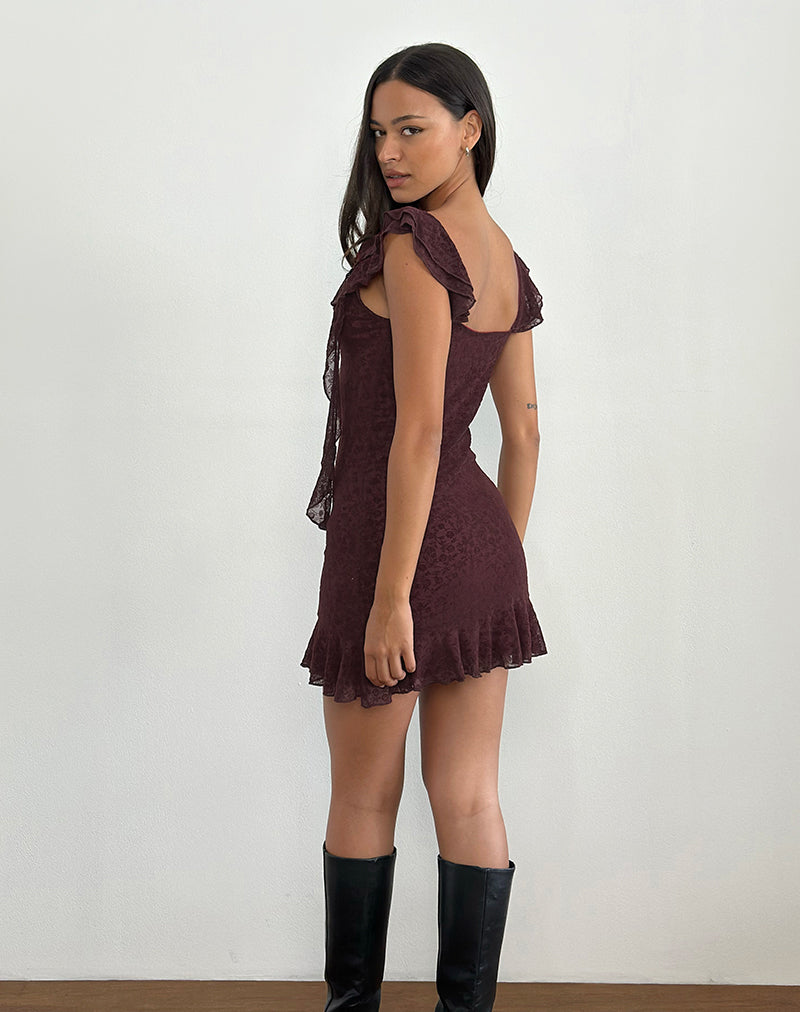 Rolita Mini Dress in Ditsy Flock Burnt Maroon