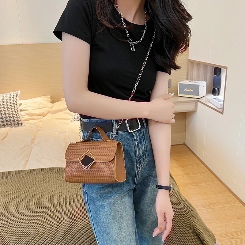 Women's Small Pu Leather Lingge Fashion Square Magnetic Buckle Crossbody Bag