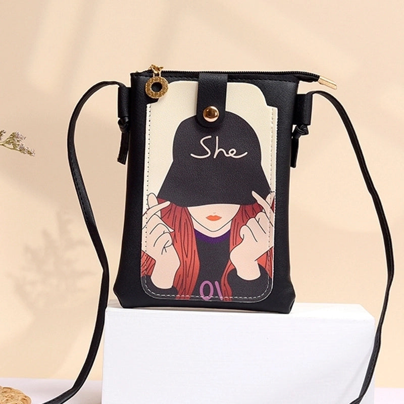Women's Pu Leather Cartoon Cute Square Zipper Buckle Crossbody Bag