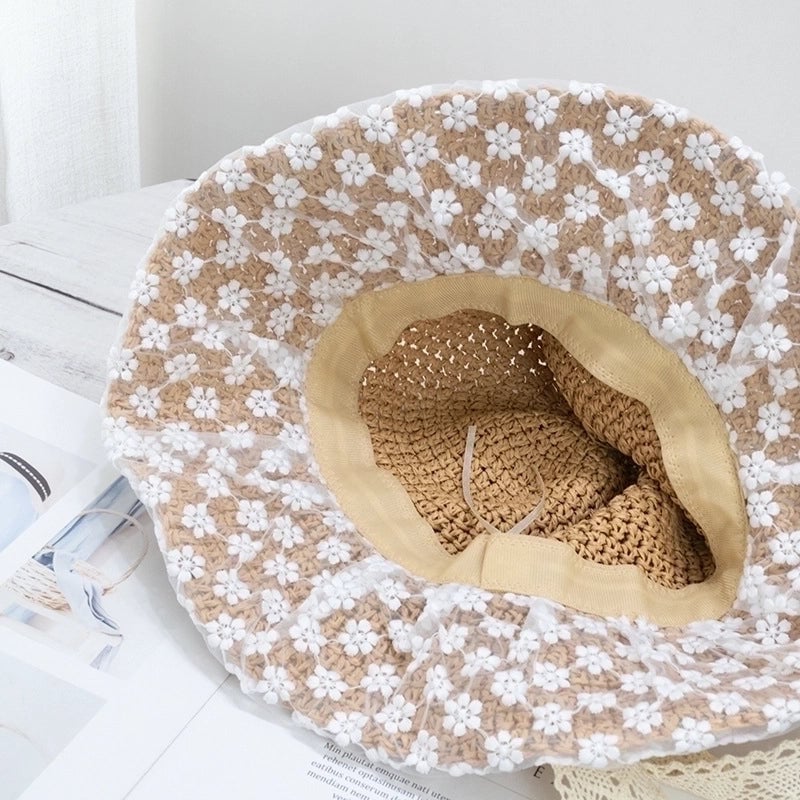 Women's Sweet Pastoral Bow Knot Wide Eaves Straw Hat