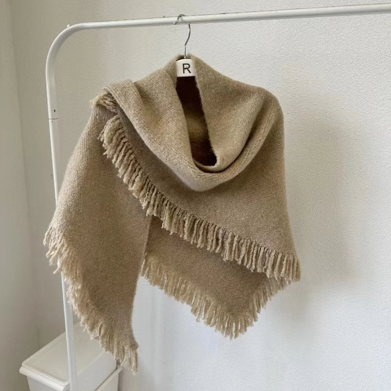 Women's Minimalist Solid Color Imitation Cashmere Tassel Scarf Shawl