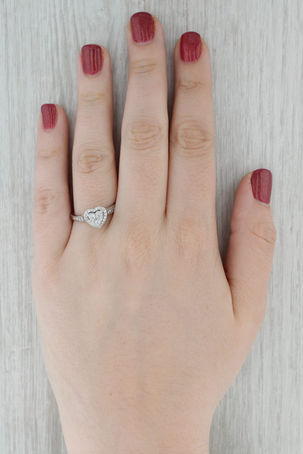 0.36ctw Diamond Cluster Heart Halo Ring 14k White Gold Engagement Size 10