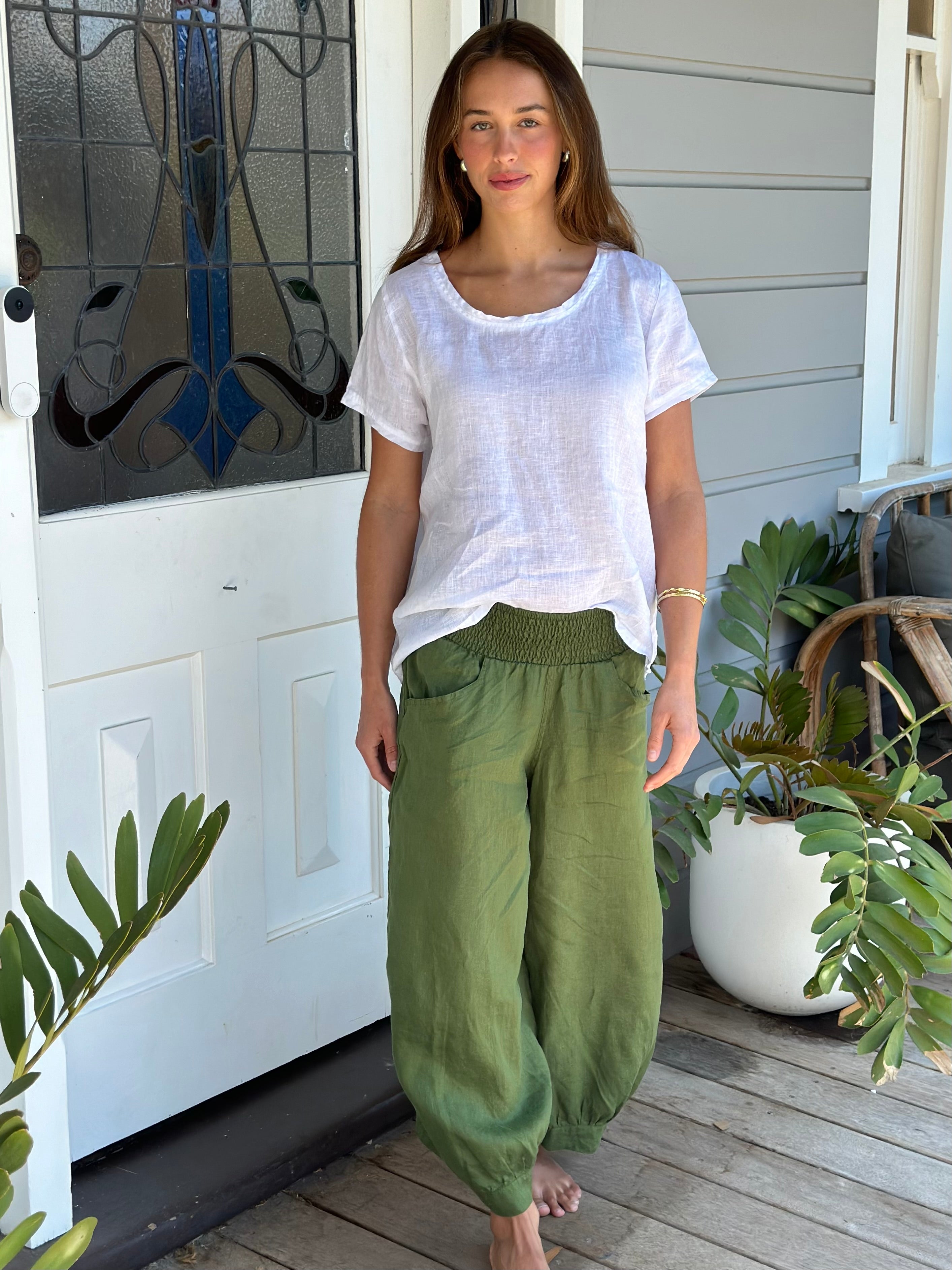 jackie pant - moss linen