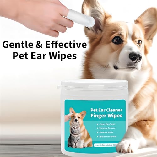 Dog Ear Wipes for Pets. Sooths & Deodorizes. Dog Ear Wipes Finger Relieve Ear Itching & Inflammation. with Rosemary Extract & Witch Hazel Extract. Easy to Use - 50 Count