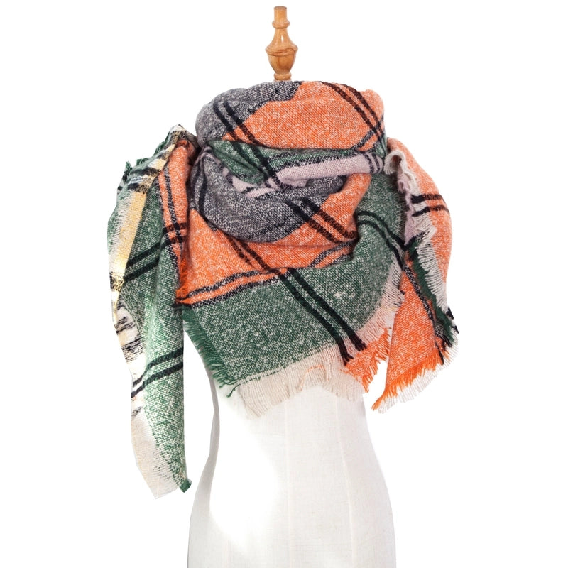 Hot New Autumn And Winter Square Scarf Split Women's Shawl Bristle Triangular Binder Plaid Scarf