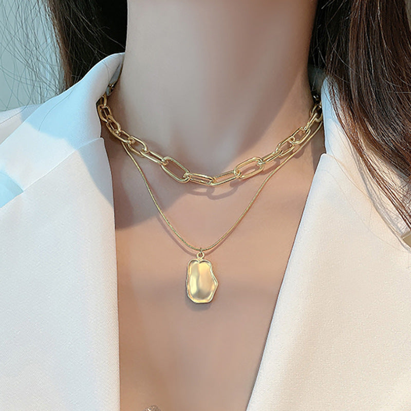 Glamorous Double Layer Chain Pendent Necklace