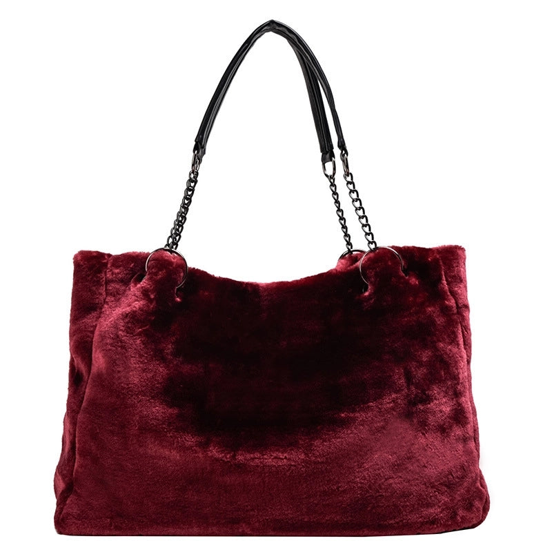 Autumn New Plush Women's Bag Handbag Fashion Plush Big Bag Women's Shoulder Bag Simple Bag
