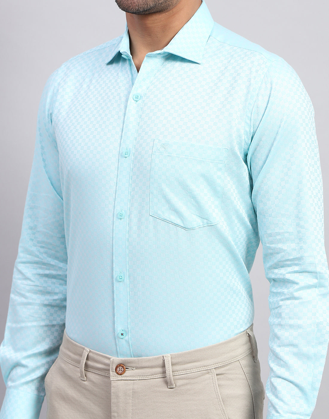 Men Blue Solid Collar Full Sleeve Shirt