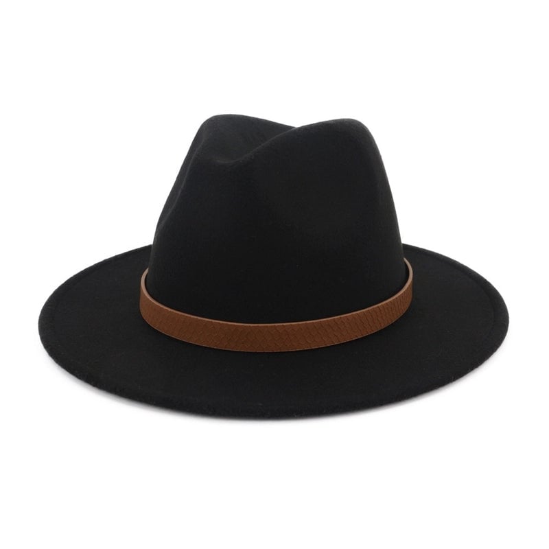 New Wool Top Hat Women's Leather Accessories Fashion Hat Outdoor Flat Brim Big Brim Jazz Hat
