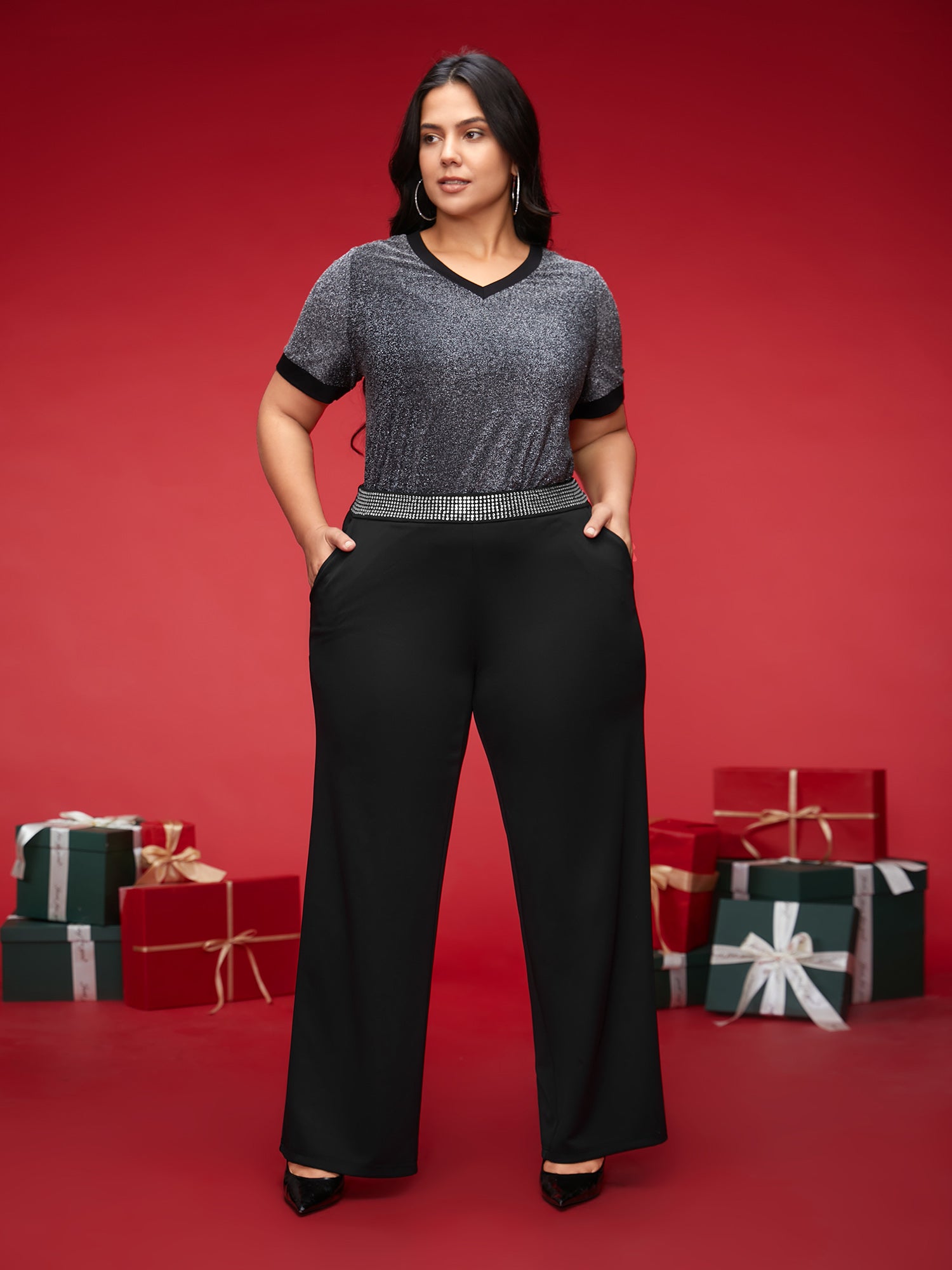 Diamond Trim Wide-Leg Pants