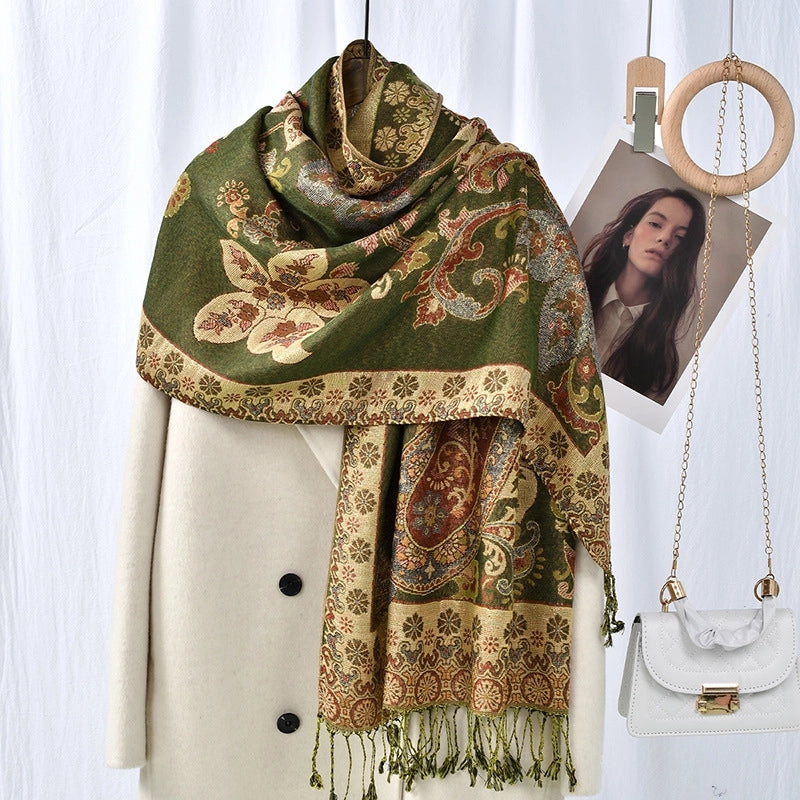 Women's Retro Streetwear Totem Color Block Polyester Tassel Scarf