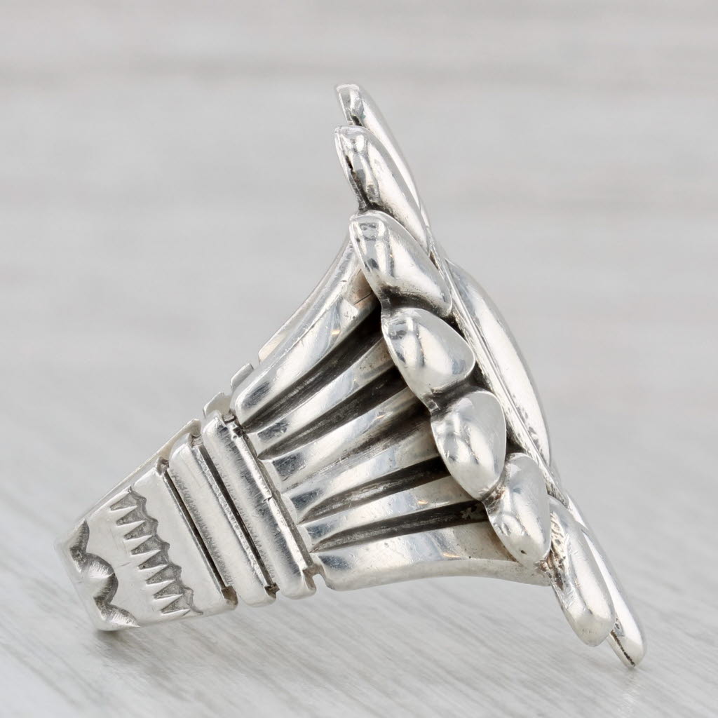Vintage Thomas Jim Navajo Native American Flower Ring Sterling Silver Size 12.5