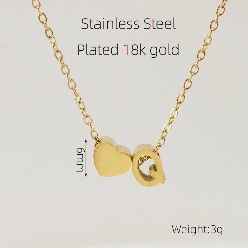 304 Stainless Steel 18K Gold Plated Casual French Style Plating Letter Heart Shape Pendant Necklace