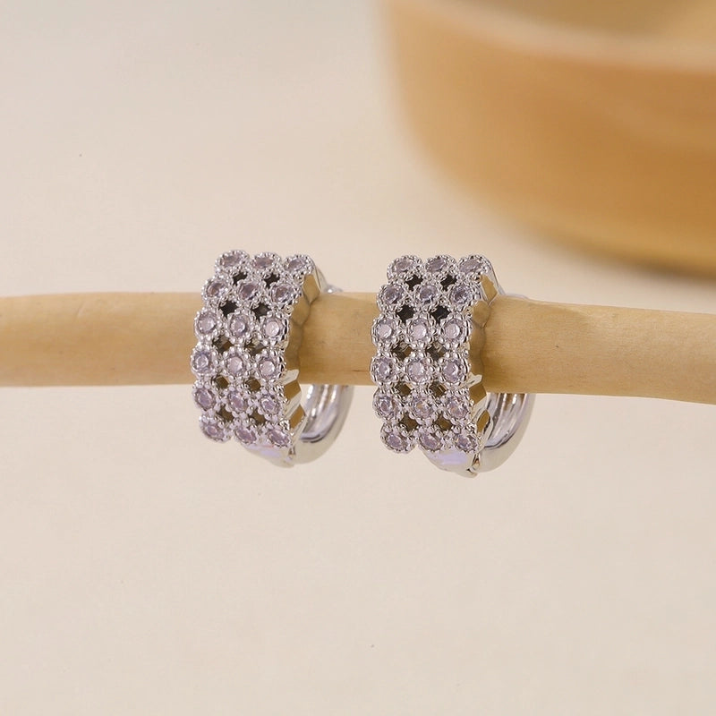 1 Pair Basic Minimalist Geometric Inlay Copper Zircon Earrings