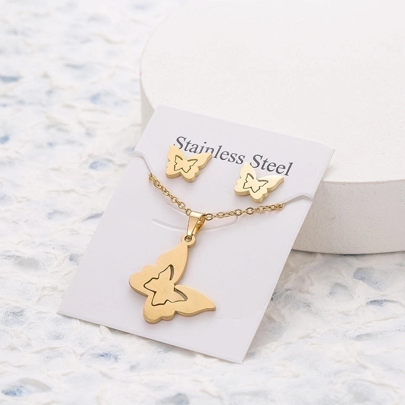 5 Pieces 2 Pieces Minimalist Star Cat Butterfly Stainless Steel Women's Jewelry Set