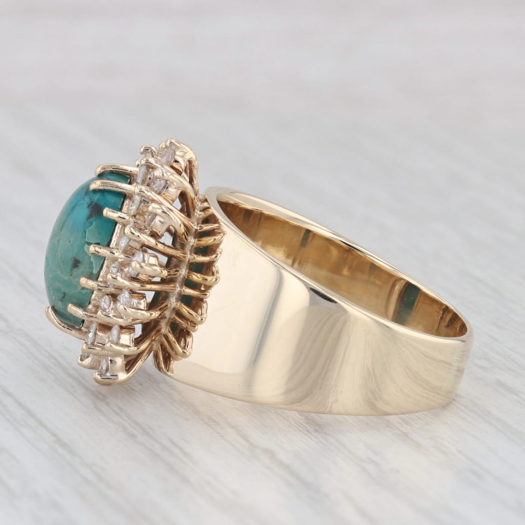 0.80 ctw Green Stone Diamond Halo Wide Band 14K Yellow Gold Size 10 Ring