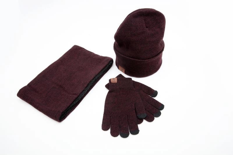 Winter Scarf Hat Gloves Three-piece Knitted Gloves Wool Scarf Warm Suit