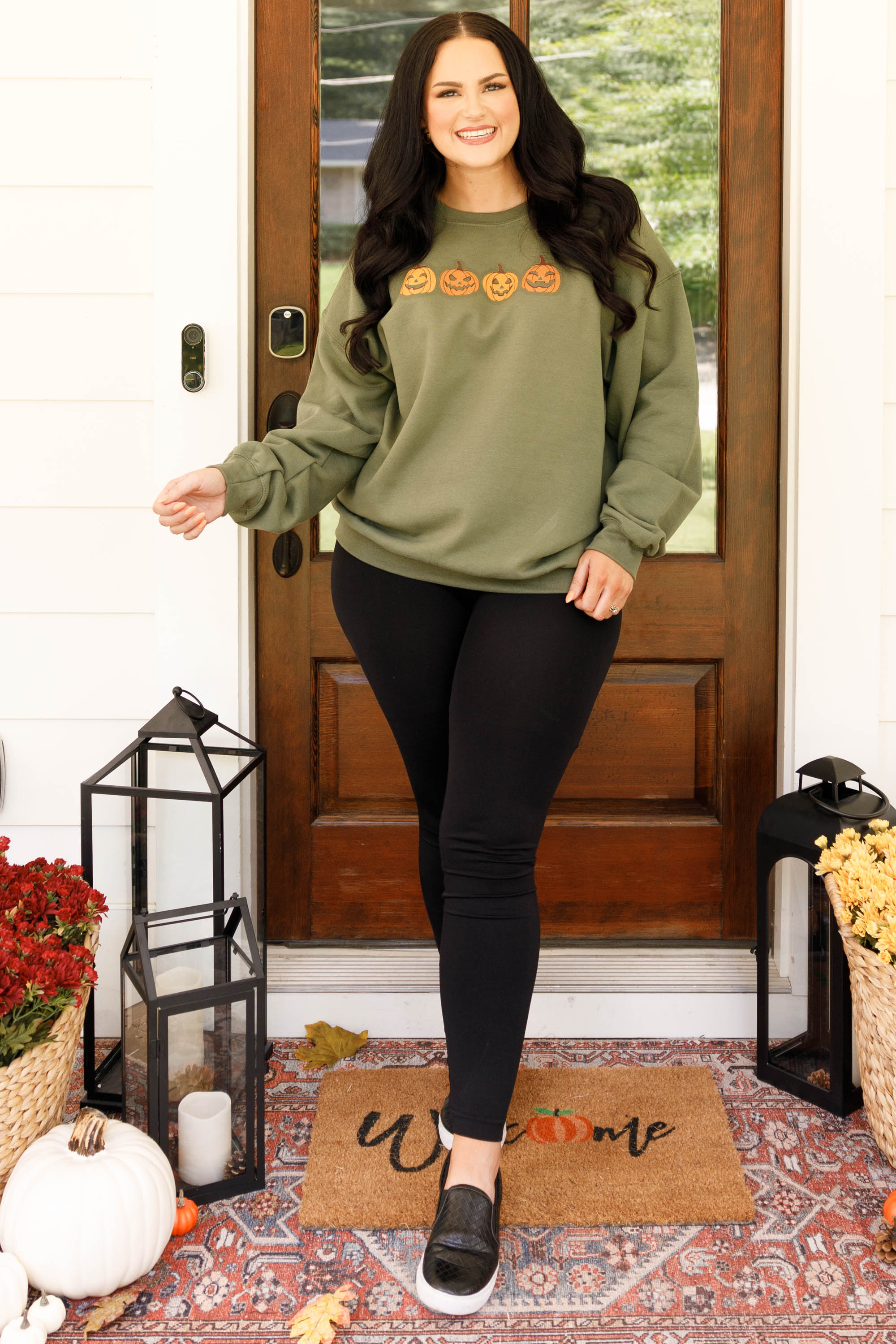 Pumpkin Pals Sweatshirt. Military Green