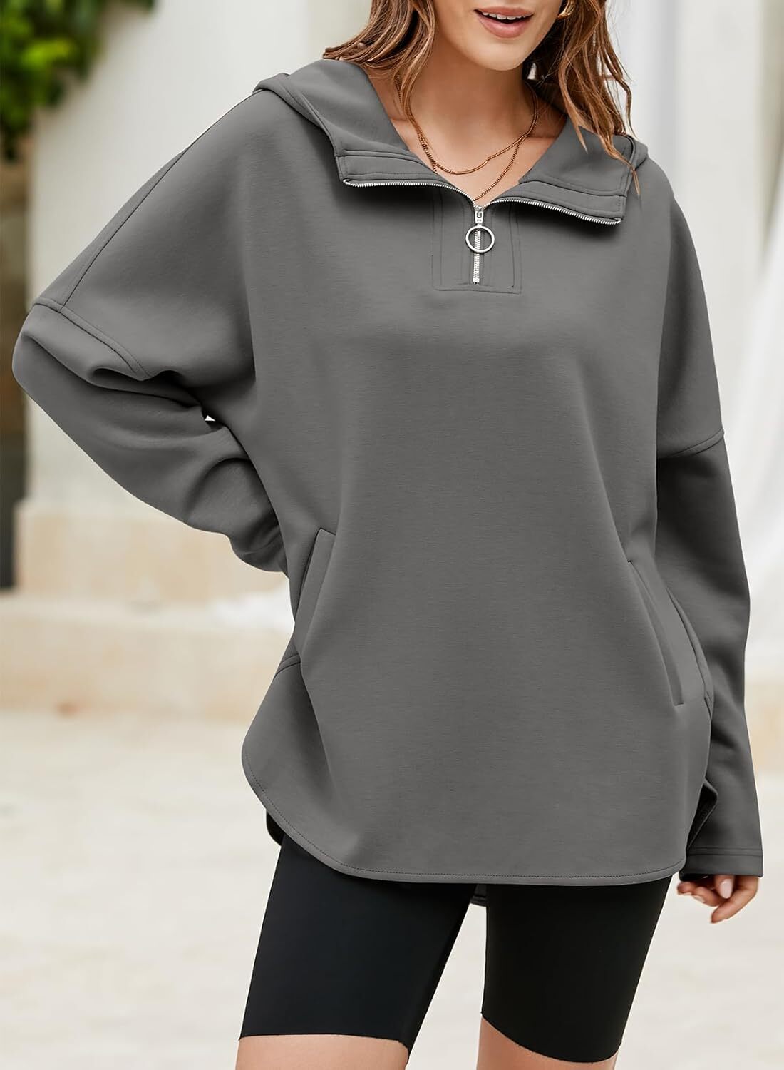 FINAL SALE⚡5 Packs for $25.95⚡- Women's Oversized Hoodies Casual Long Sleeve Half Zipper Pocket Sweatshirt Pullover Tops