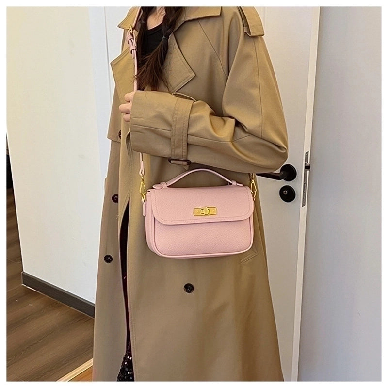 Women's Small Pu Leather Solid Color Streetwear Lock Clasp Handbag