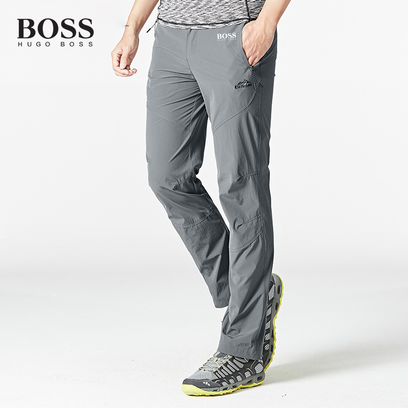 BOSS Men-s Large Size Elastic Ice Silk Sports Windproof Mountaineering Quick Dry Pants