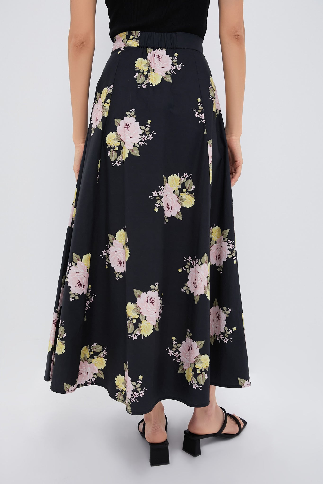 Black Posy Poplin Maxi Skirt