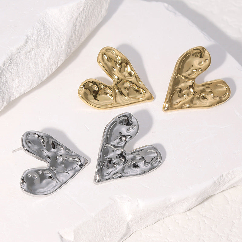 Minimalist Heart Stainless Steel Electroplating Stud Earrings