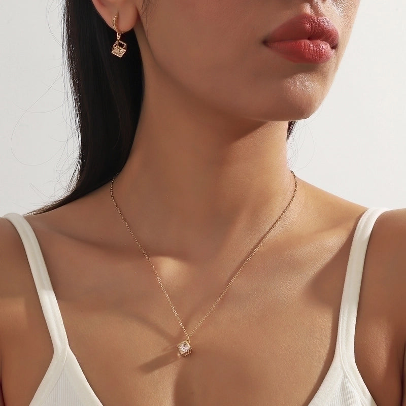 IG Style Minimalist Rubik'S Cube Copper Zircon 18K Gold Plated Plating Inlay Jewelry Set