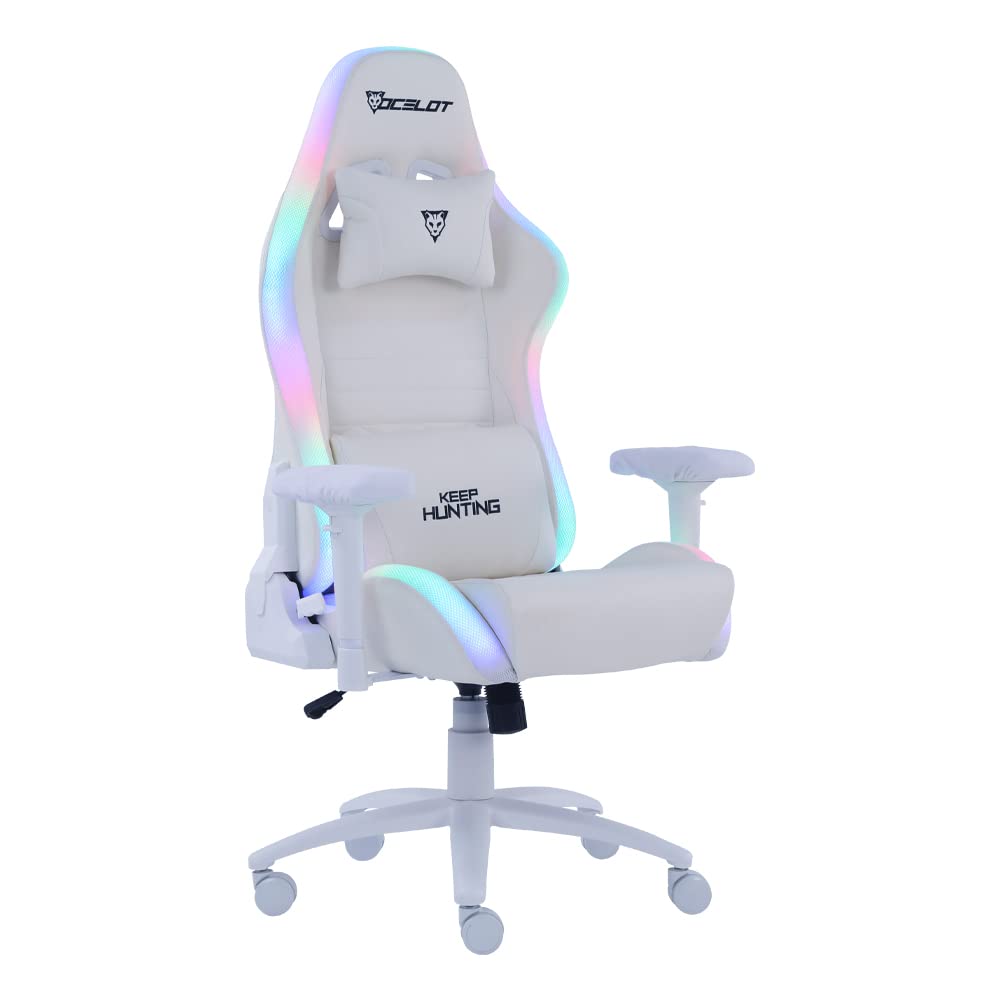 OCELOT GAMING Silla Gamer OGS-01, Base de plástico con descansa Brazos Ajustables y un ángulo de inclinación máxima de 155°, Incluye cojín Lumbar y Cervical - Soporta hasta 150Kg